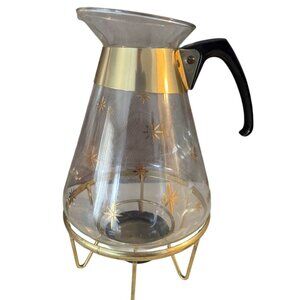 Pyrex Atomic Starburst Coffee Pot Carafe 8 cups w Warming Stand